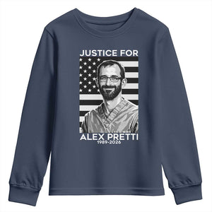Justices for Alex Pretti Youth Sweatshirt Resist ICE Immigration Deportation Protest Minnesota TS14 Navy Print Your Wear