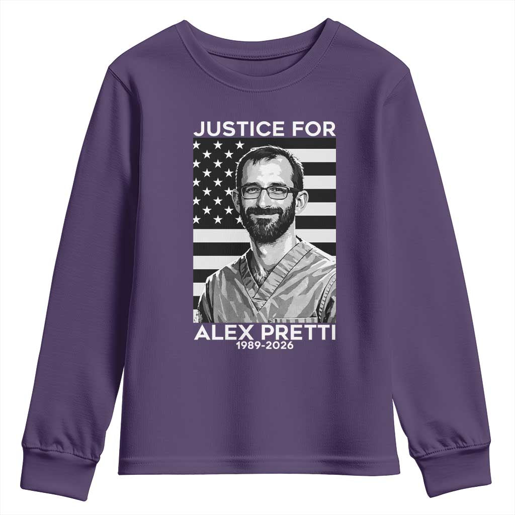 Justices for Alex Pretti Youth Sweatshirt Resist ICE Immigration Deportation Protest Minnesota TS14 Purple Print Your Wear