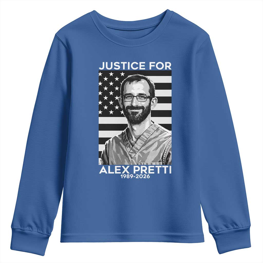Justices for Alex Pretti Youth Sweatshirt Resist ICE Immigration Deportation Protest Minnesota TS14 Royal Blue Print Your Wear
