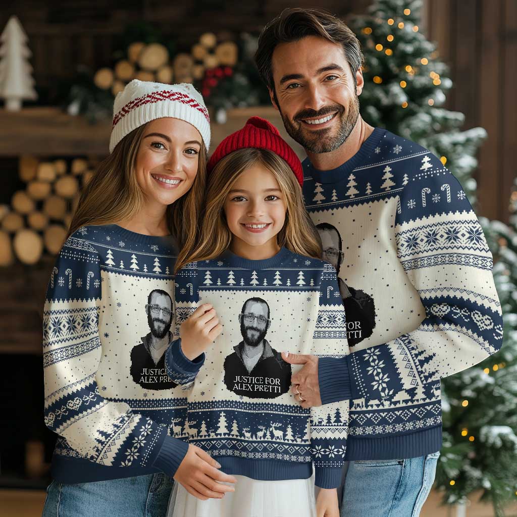 Justices for Alex Pretti Ugly Christmas Sweater Anti ICE Immigration Protest Human Rights TS14 Beige Navy Print Your Wear