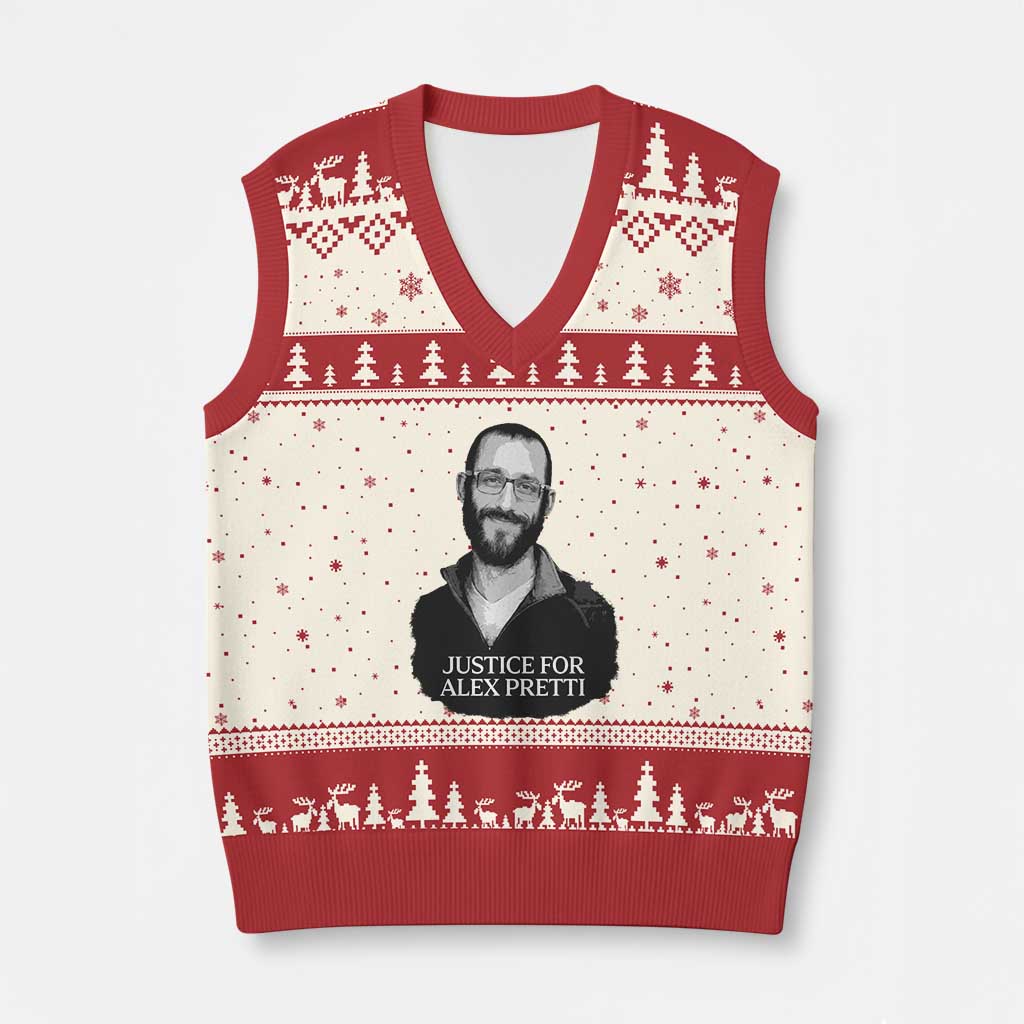 Justices for Alex Pretti V-Neck Knit Sweater Vest Anti ICE Immigration Protest Human Rights TS14 Beige Red Print Your Wear