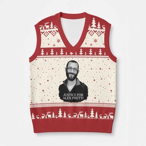 Justices for Alex Pretti V-Neck Knit Sweater Vest Anti ICE Immigration Protest Human Rights TS14 Beige Red Print Your Wear