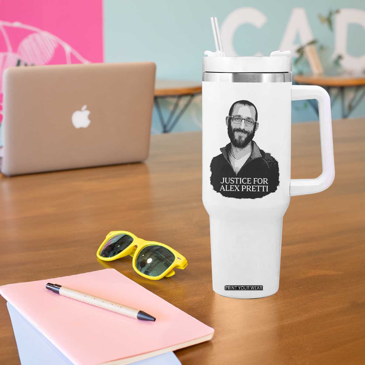 Justices for Alex Pretti Tumbler With Handle Anti ICE Immigration Protest Human Rights TS14 Print Your Wear