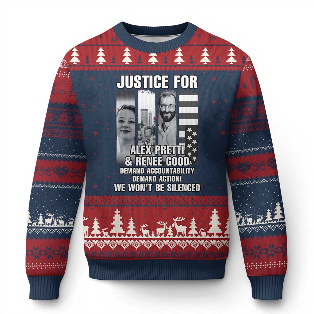 Justice for Alex and Renee Ugly Christmas Sweater Anti ICE Immigration Protest Human Rights TS14 Navy Red Print Your Wear
