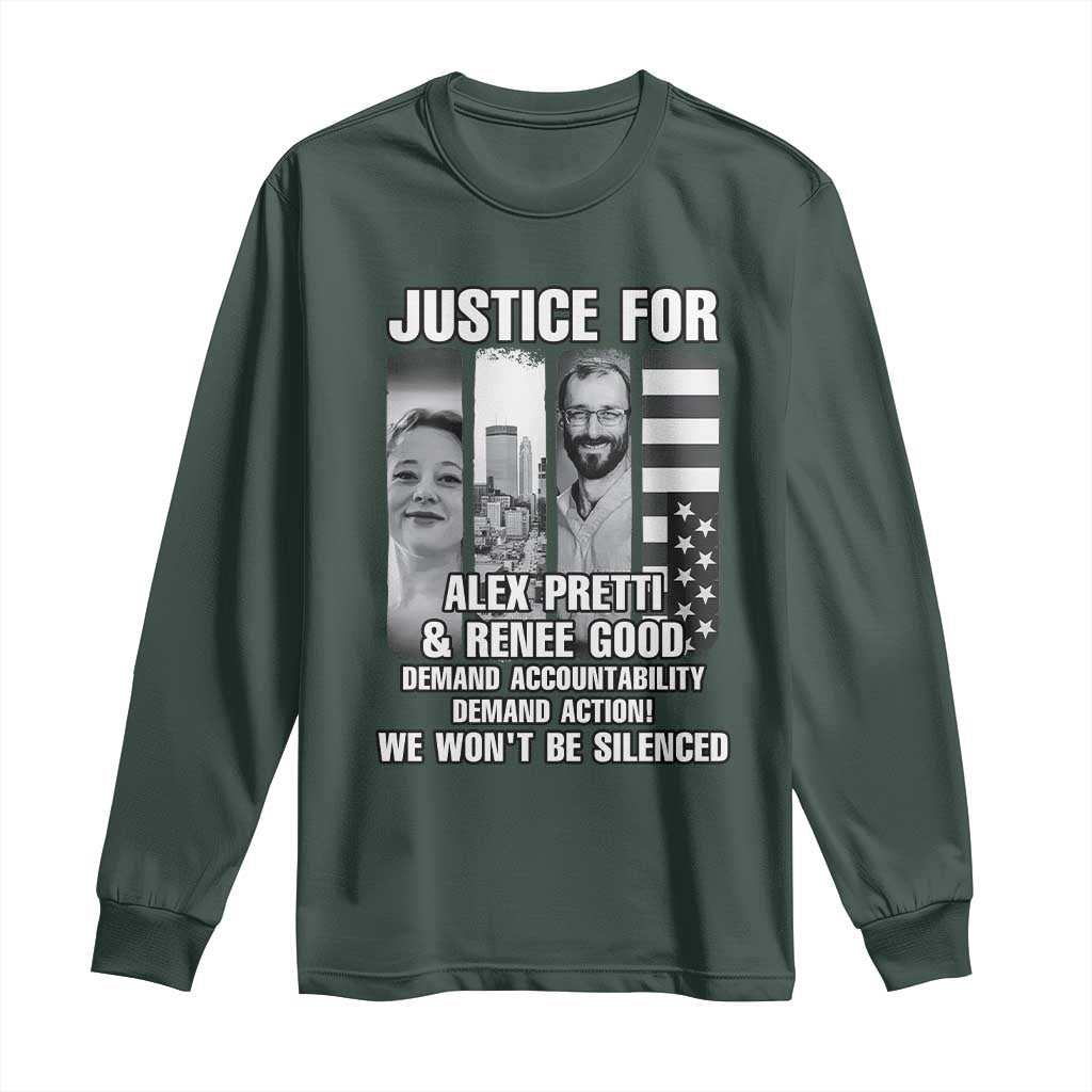 Justice for Alex and Renee Long Sleeve Shirt Anti ICE Immigration Protest Human Rights TS14 Dark Forest Green Print Your Wear