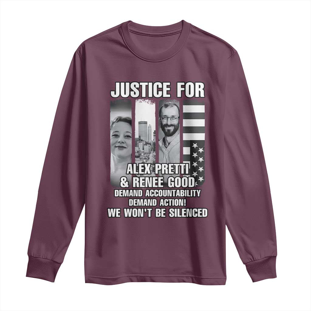 Justice for Alex and Renee Long Sleeve Shirt Anti ICE Immigration Protest Human Rights TS14 Maroon Print Your Wear