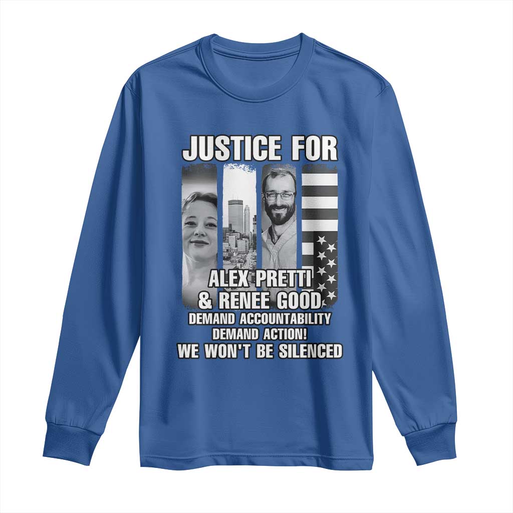 Justice for Alex and Renee Long Sleeve Shirt Anti ICE Immigration Protest Human Rights TS14 Royal Blue Print Your Wear