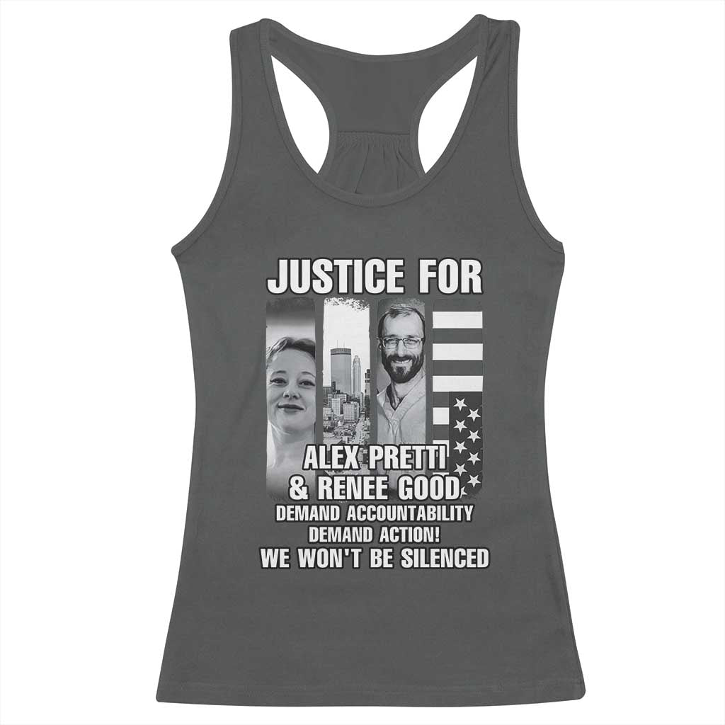 Justice for Alex and Renee Racerback Tank Top Anti ICE Immigration Protest Human Rights TS14 Dark Heather Print Your Wear