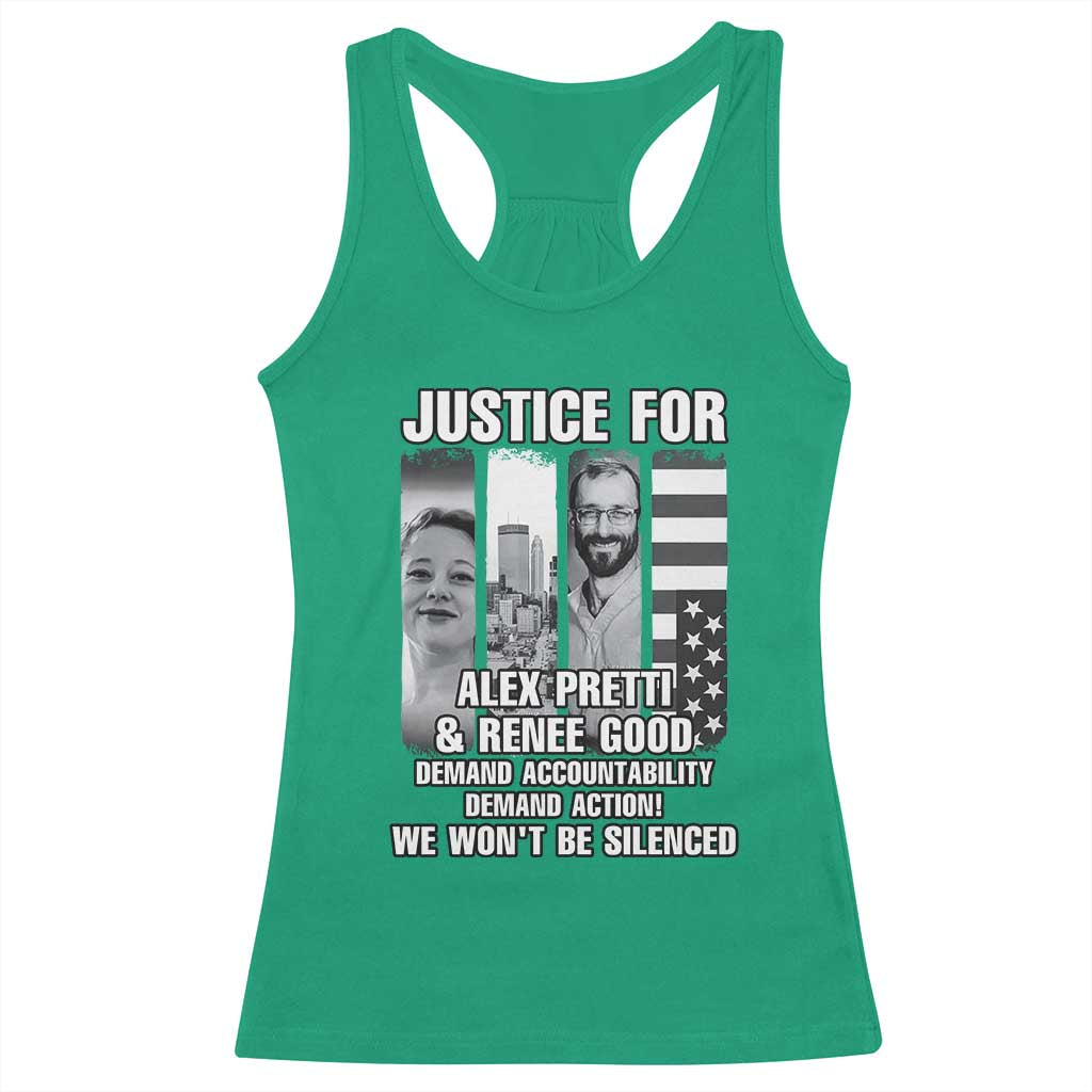 Justice for Alex and Renee Racerback Tank Top Anti ICE Immigration Protest Human Rights TS14 Irish Green Print Your Wear