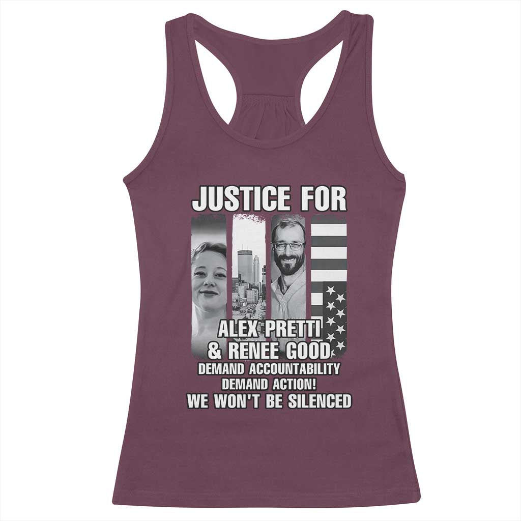 Justice for Alex and Renee Racerback Tank Top Anti ICE Immigration Protest Human Rights TS14 Maroon Print Your Wear