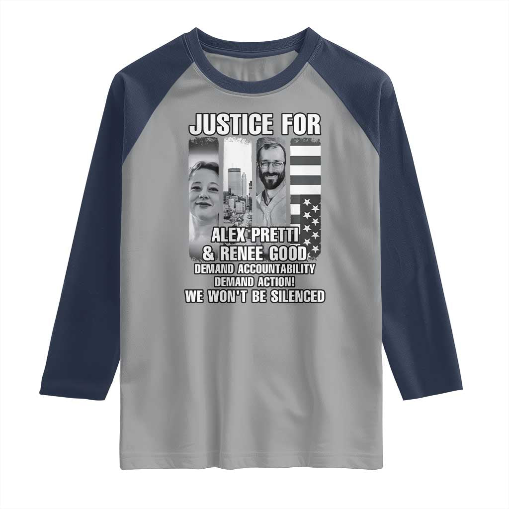 Justice for Alex and Renee Raglan Shirt Anti ICE Immigration Protest Human Rights TS14 Sport Gray Navy Print Your Wear