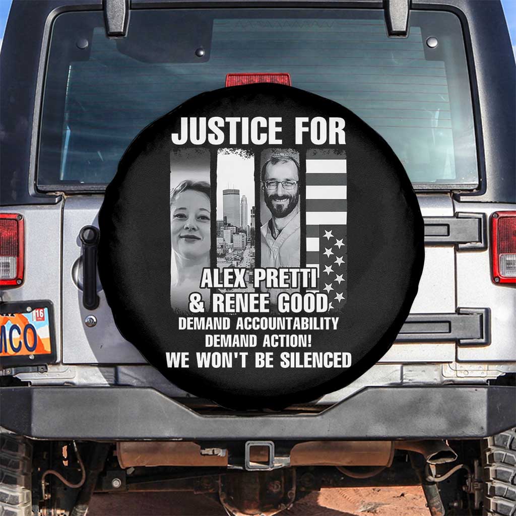 Justice for Alex and Renee Spare Tire Cover Anti ICE Immigration Protest Human Rights TS14 No hole Black Print Your Wear