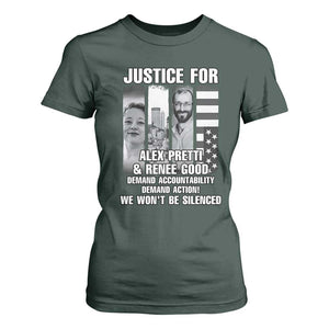 Justice for Alex and Renee T Shirt For Women Anti ICE Immigration Protest Human Rights TS14 Dark Forest Green Print Your Wear