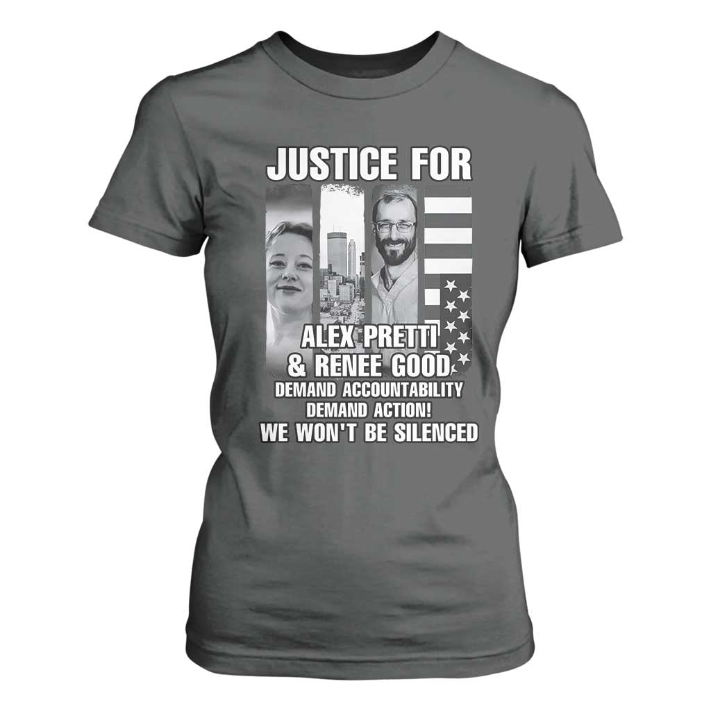 Justice for Alex and Renee T Shirt For Women Anti ICE Immigration Protest Human Rights TS14 Dark Heather Print Your Wear