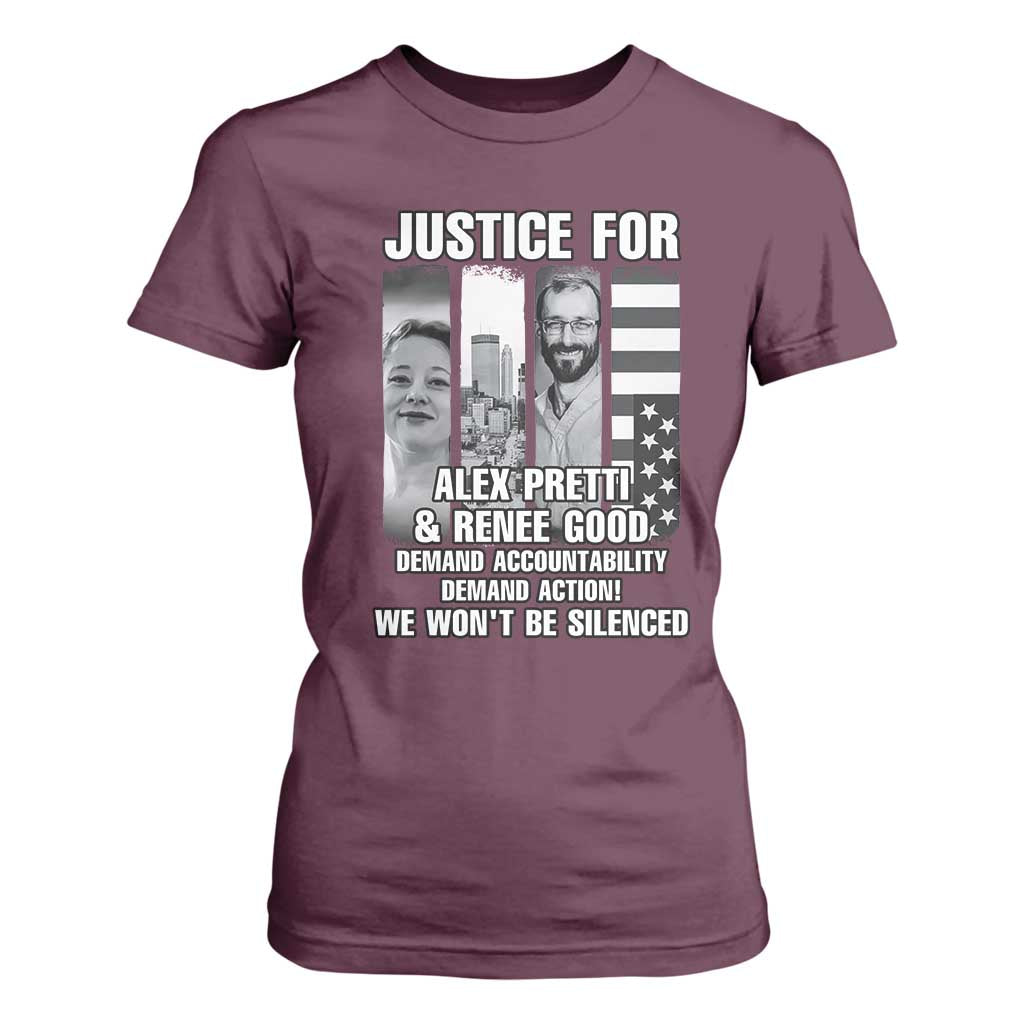 Justice for Alex and Renee T Shirt For Women Anti ICE Immigration Protest Human Rights TS14 Maroon Print Your Wear