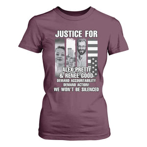 Justice for Alex and Renee T Shirt For Women Anti ICE Immigration Protest Human Rights TS14 Maroon Print Your Wear