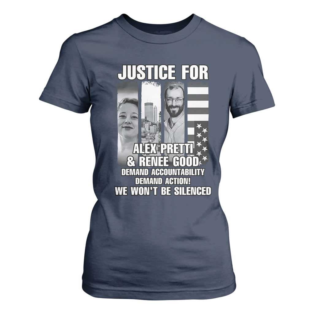 Justice for Alex and Renee T Shirt For Women Anti ICE Immigration Protest Human Rights TS14 Navy Print Your Wear