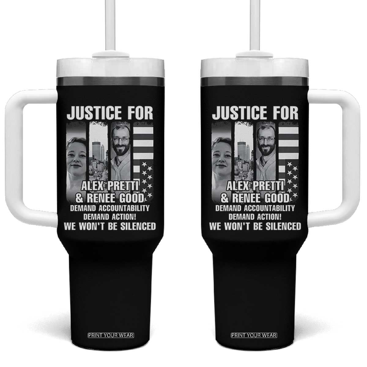 Justice for Alex and Renee Tumbler With Handle Anti ICE Immigration Protest Human Rights TS14 One Size: 40 oz Black Print Your Wear