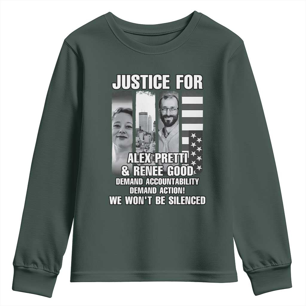 Justice for Alex and Renee Youth Sweatshirt Anti ICE Immigration Protest Human Rights TS14 Dark Forest Green Print Your Wear
