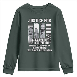 Justice for Alex and Renee Youth Sweatshirt Anti ICE Immigration Protest Human Rights TS14 Dark Forest Green Print Your Wear
