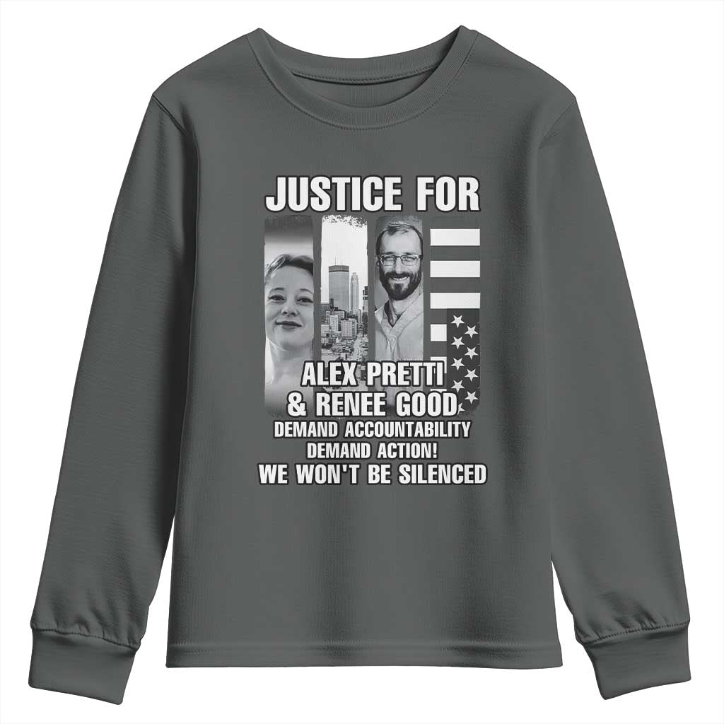 Justice for Alex and Renee Youth Sweatshirt Anti ICE Immigration Protest Human Rights TS14 Dark Heather Print Your Wear