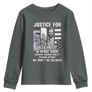 Justice for Alex and Renee Youth Sweatshirt Anti ICE Immigration Protest Human Rights TS14 Dark Heather Print Your Wear