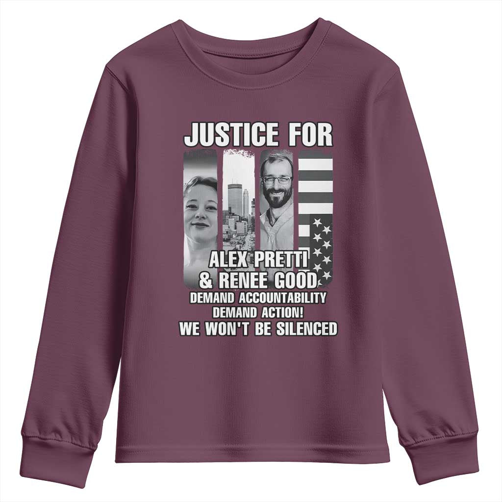Justice for Alex and Renee Youth Sweatshirt Anti ICE Immigration Protest Human Rights TS14 Maroon Print Your Wear