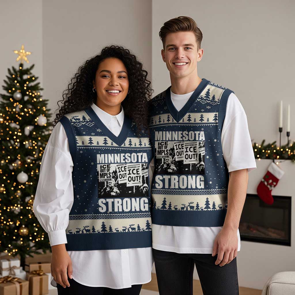 Minnesota Strong V-Neck Knit Sweater Vest Resist Anti ICE Immigration Protest TS14 Navy Beige Print Your Wear