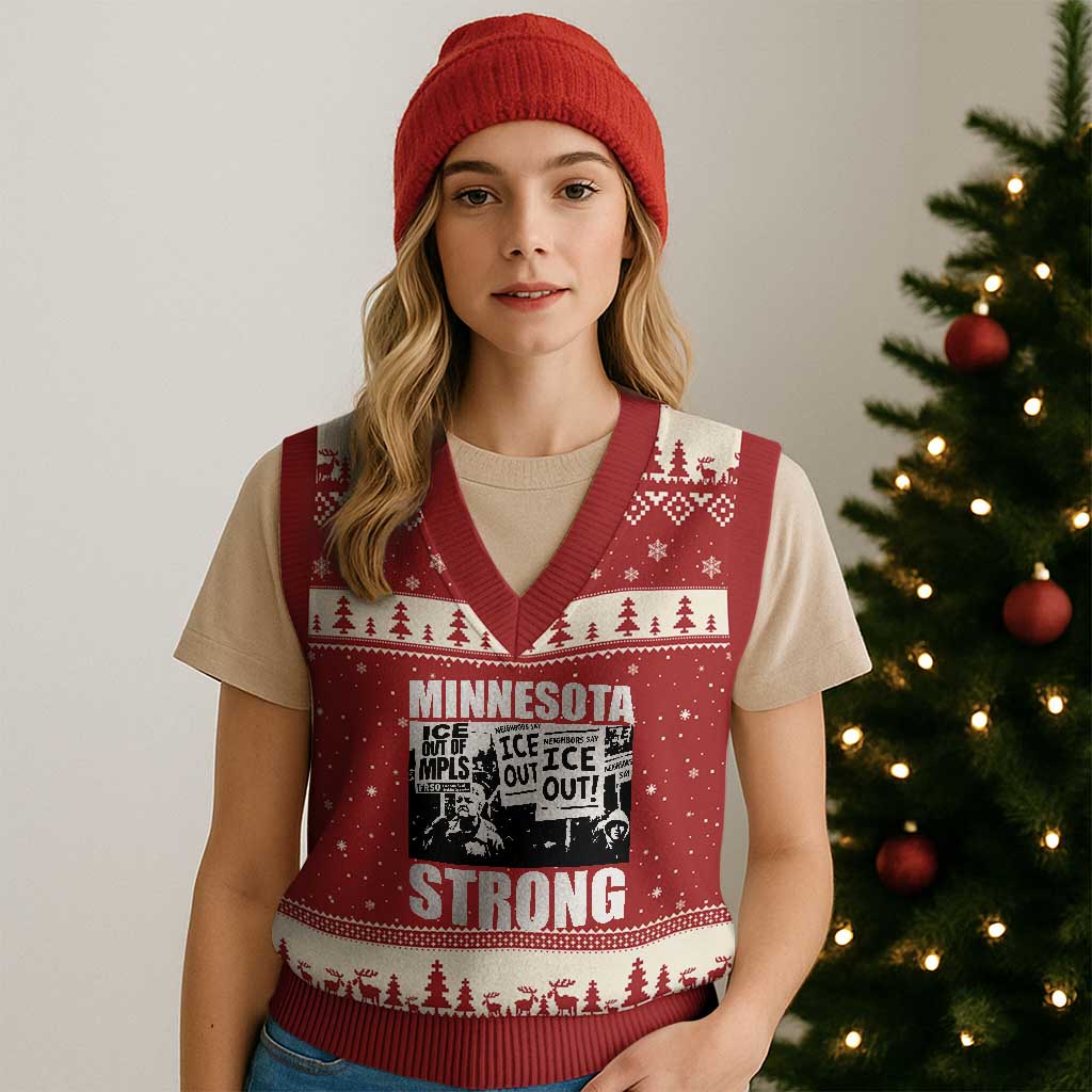 Minnesota Strong V-Neck Knit Sweater Vest Resist Anti ICE Immigration Protest TS14 Red Beige Print Your Wear