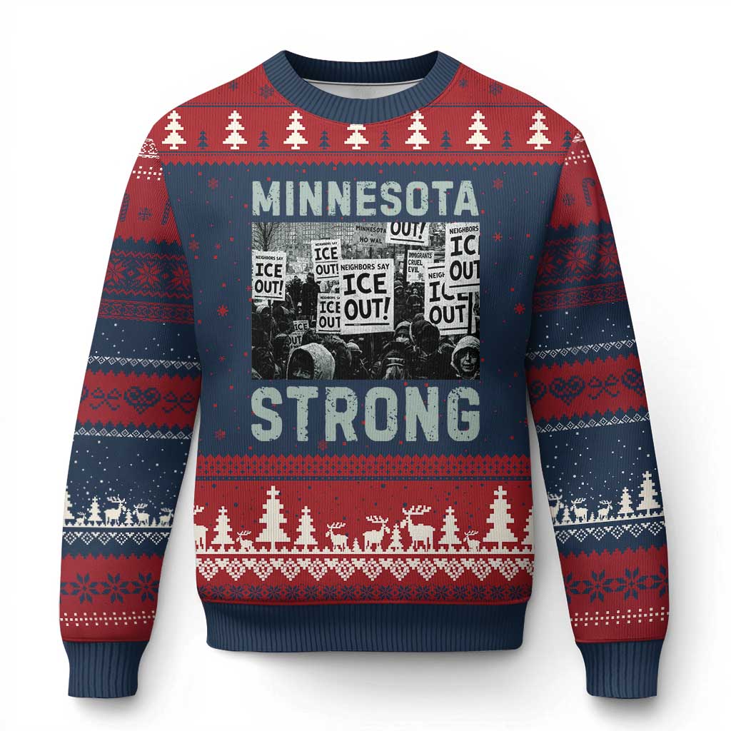 Minnesota Strong Ugly Christmas Sweater Minneapolis ICE Out Anti ICE Protest Right Now TS14 Navy Red Print Your Wear