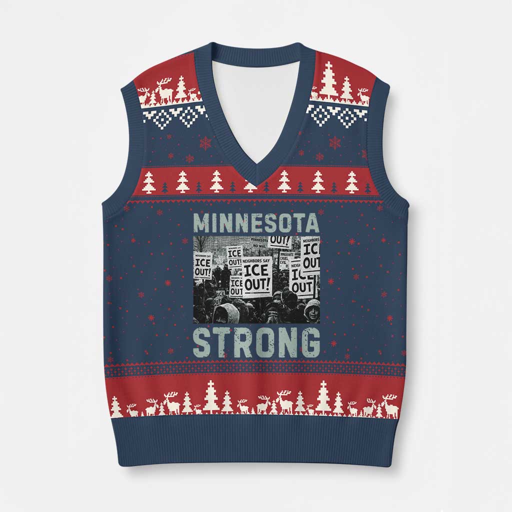 Minnesota Strong V-Neck Knit Sweater Vest Minneapolis ICE Out Anti ICE Protest Right Now TS14 Navy Red Print Your Wear