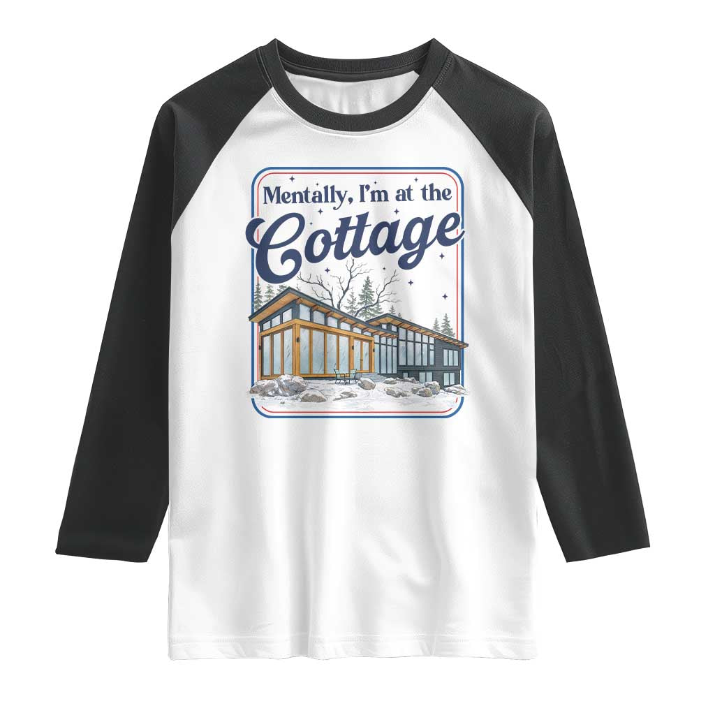 Mentally I'm at the Cottage Raglan Shirt Funny Hockey Romance TS14 White Black Print Your Wear