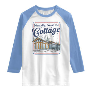 Mentally I'm at the Cottage Raglan Shirt Funny Hockey Romance TS14 White Carolina Blue Print Your Wear