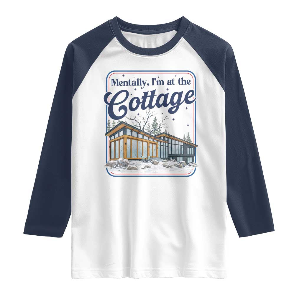 Mentally I'm at the Cottage Raglan Shirt Funny Hockey Romance TS14 White Navy Print Your Wear