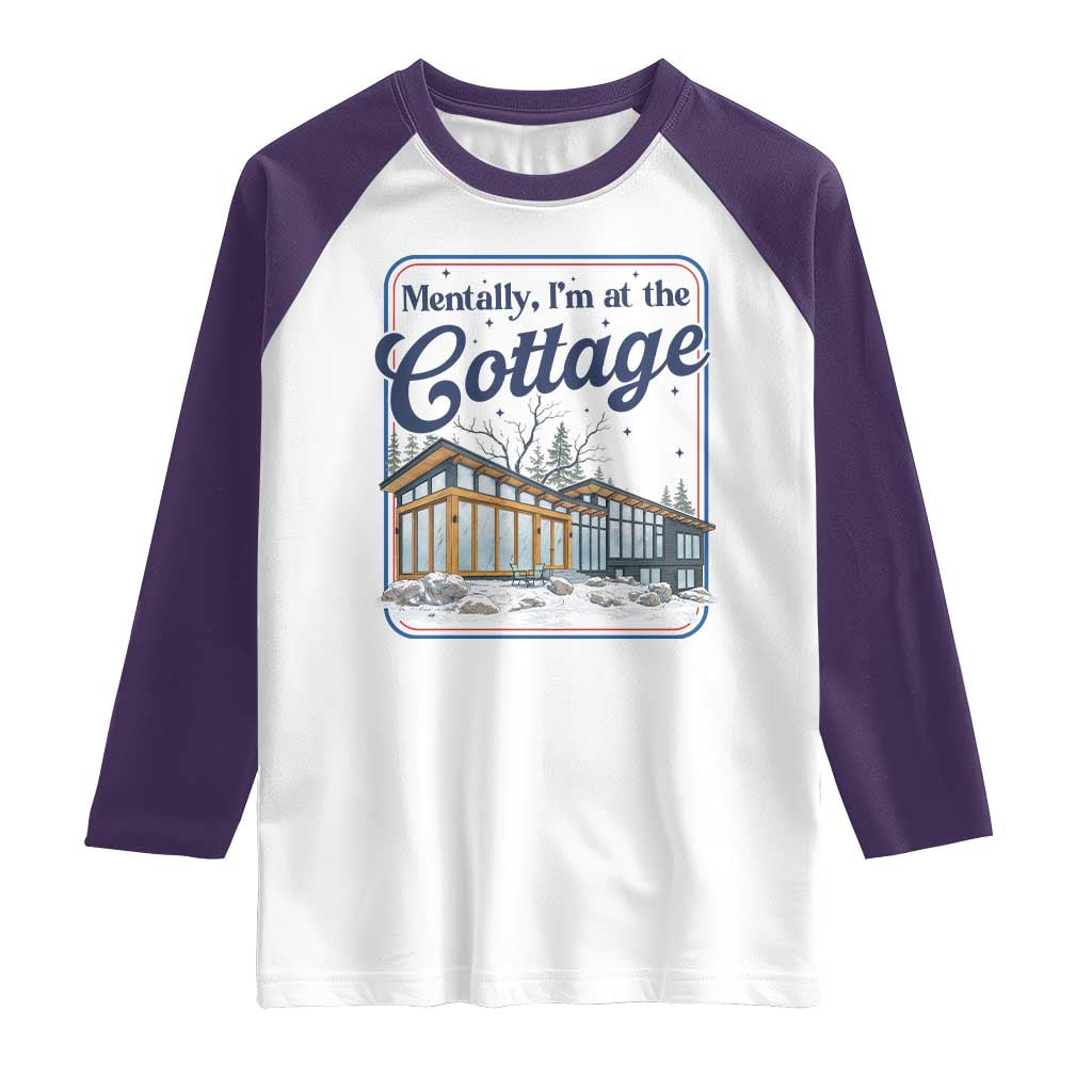 Mentally I'm at the Cottage Raglan Shirt Funny Hockey Romance TS14 White Purple Print Your Wear