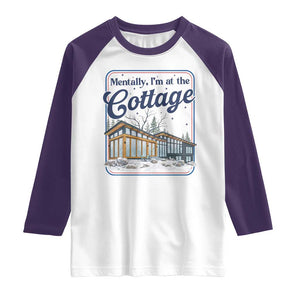 Mentally I'm at the Cottage Raglan Shirt Funny Hockey Romance TS14 White Purple Print Your Wear
