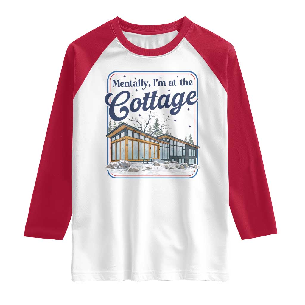 Mentally I'm at the Cottage Raglan Shirt Funny Hockey Romance TS14 White Red Print Your Wear