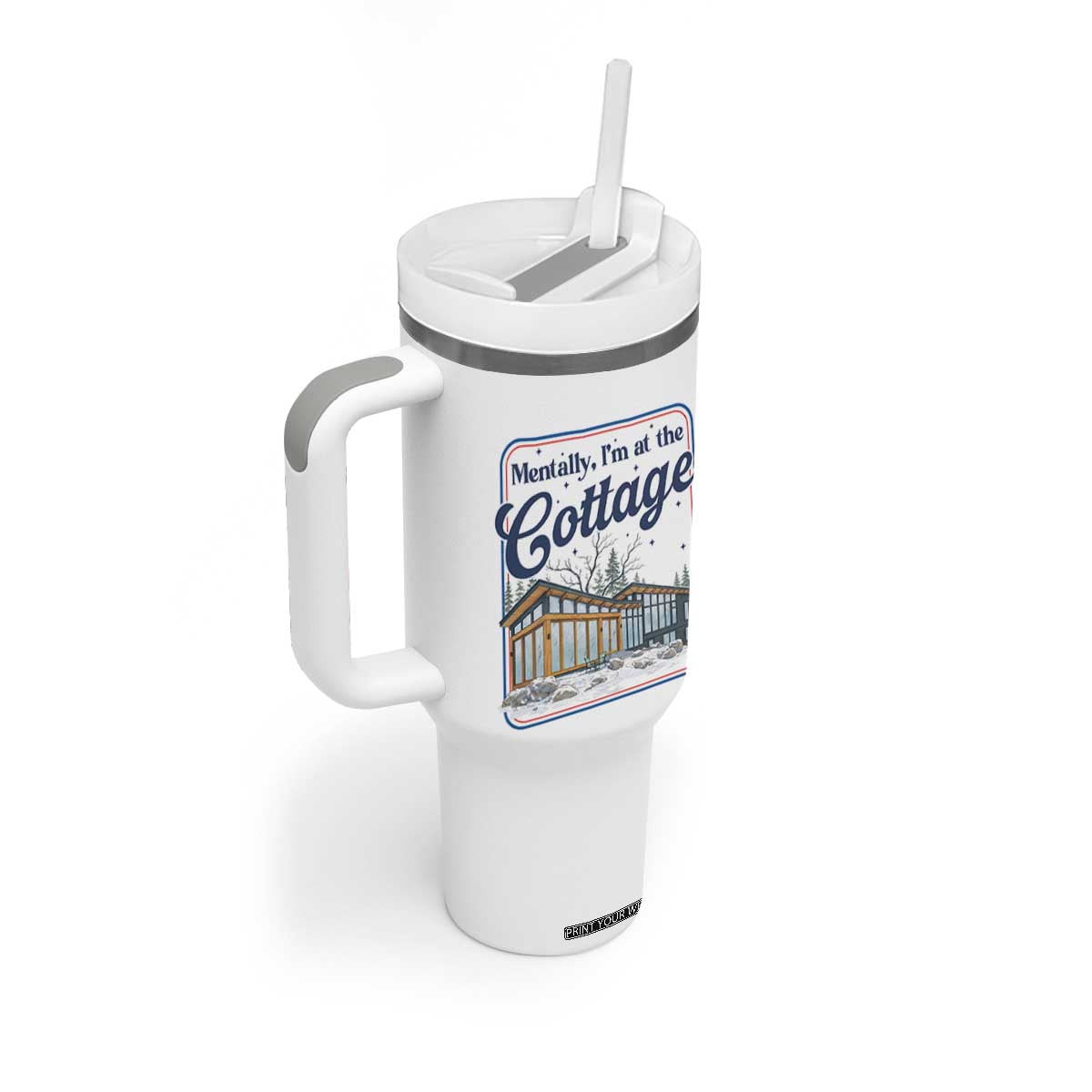 Mentally I'm at the Cottage Tumbler With Handle Funny Hockey Romance TS14 Print Your Wear