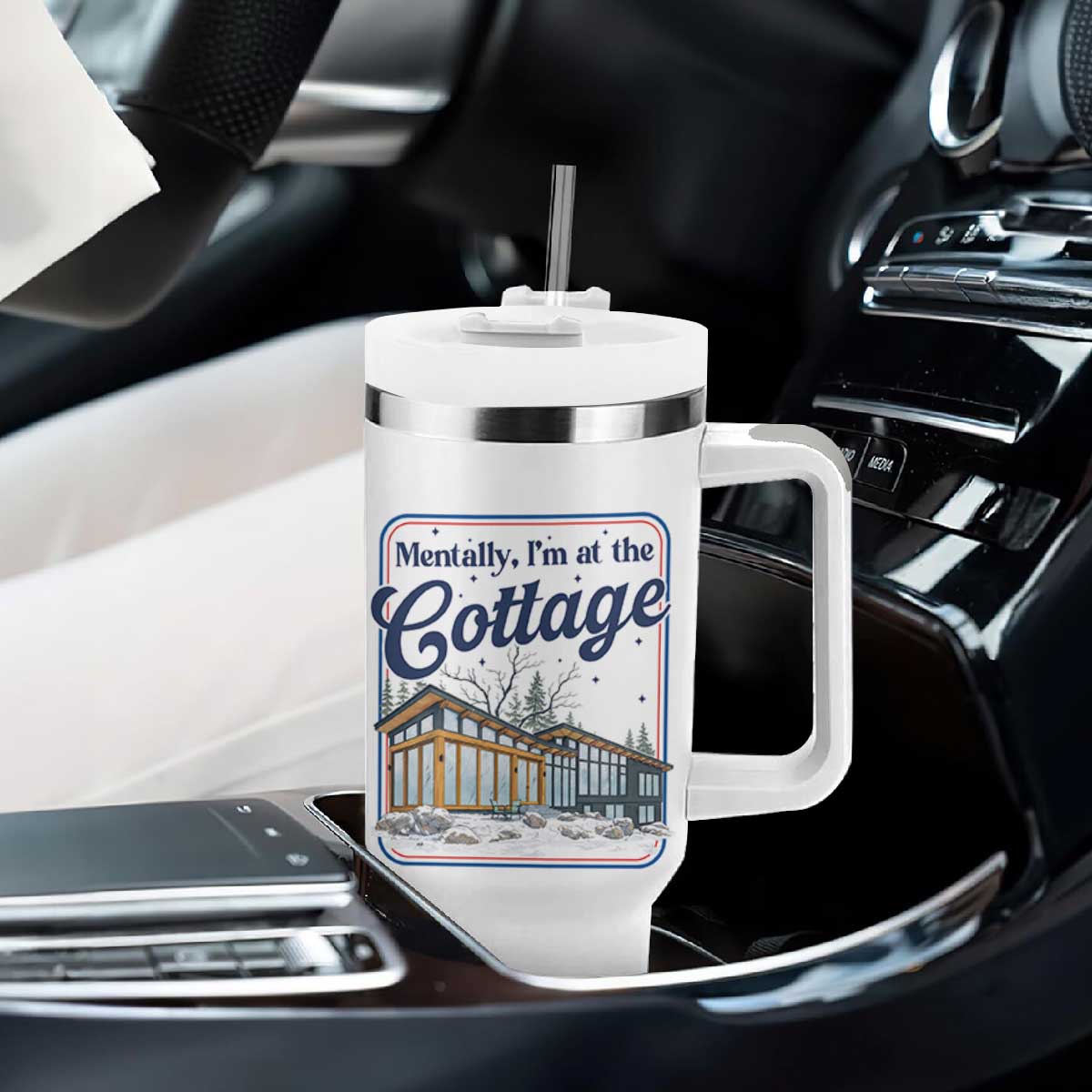 Mentally I'm at the Cottage Tumbler With Handle Funny Hockey Romance TS14 Print Your Wear