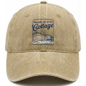 Mentally I'm at the Cottage Washed Cotton Baseball Cap Funny Hockey Romance TS14 Washed Cap Universal Fit Khaki Print Your Wear