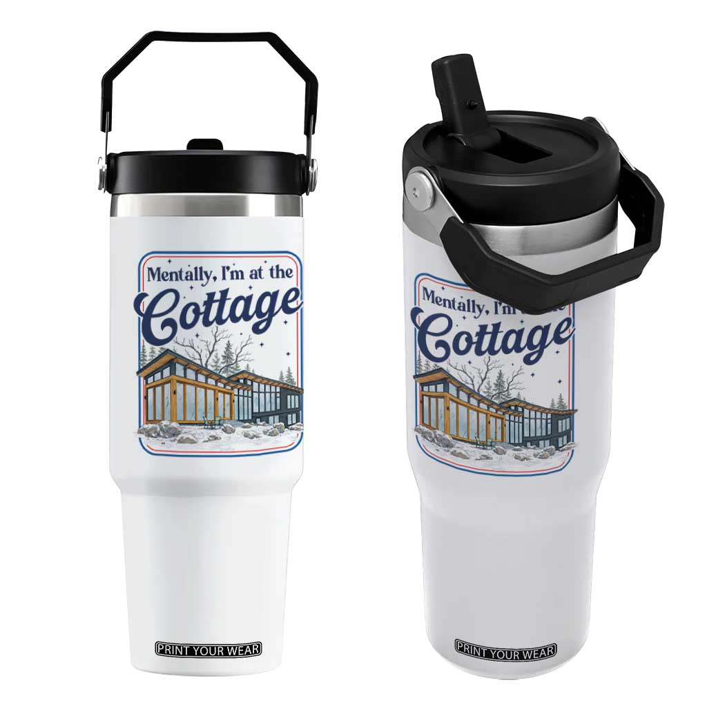 Mentally I'm at the Cottage Flip Straw Tumbler Funny Hockey Romance TS14 One Size: 30 oz White Print Your Wear