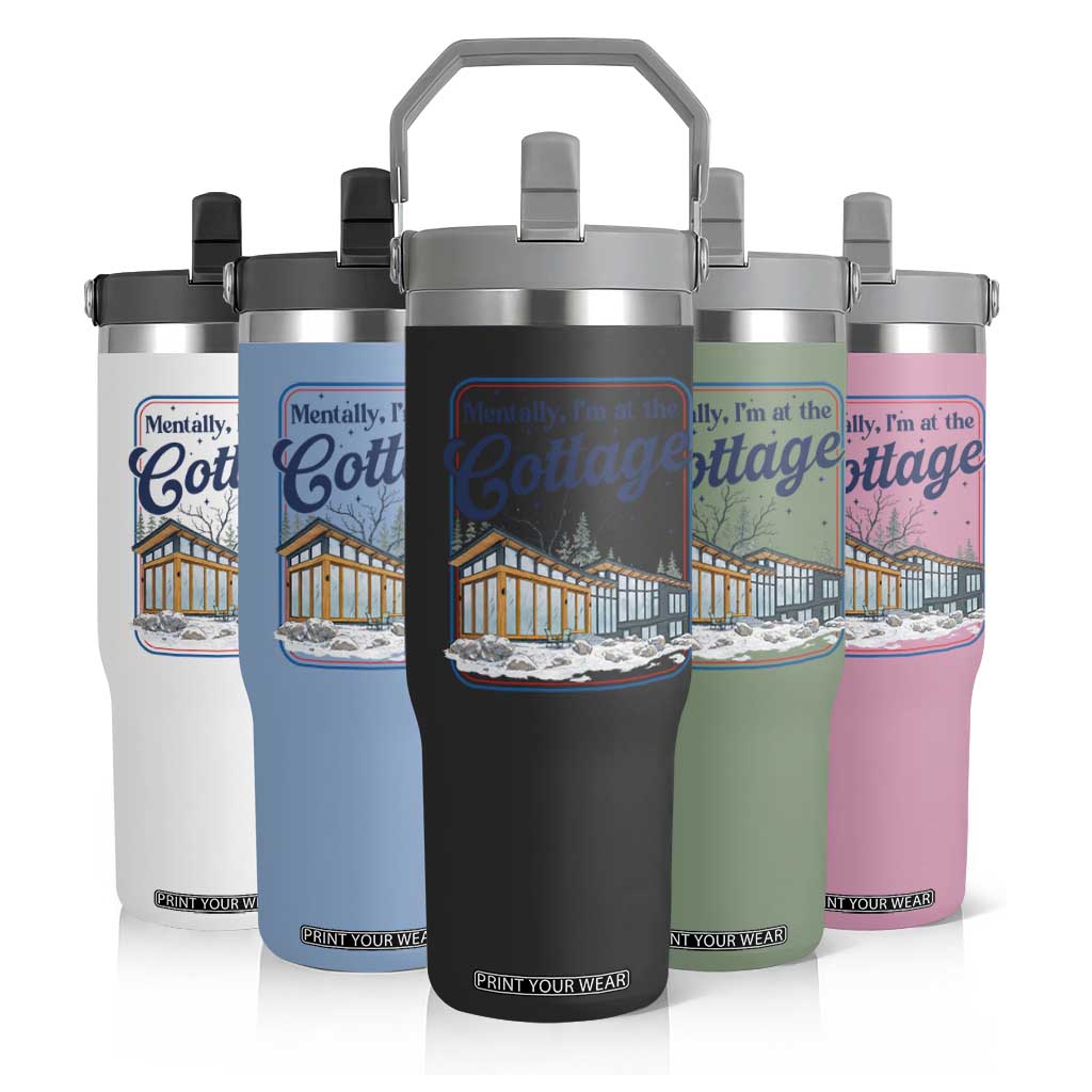 Mentally I'm at the Cottage Flip Straw Tumbler Funny Hockey Romance TS14 Print Your Wear