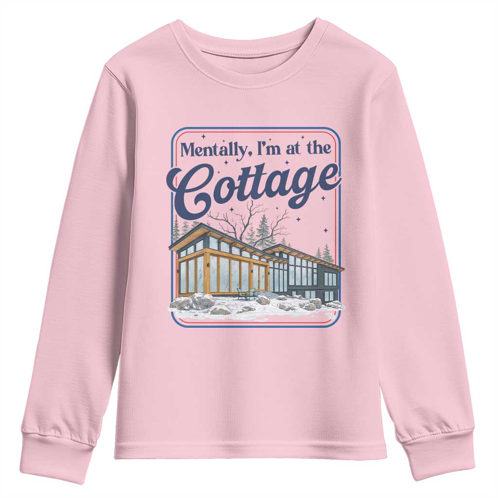 Mentally I'm at the Cottage Youth Sweatshirt Funny Hockey Romance TS14 Light Pink Print Your Wear