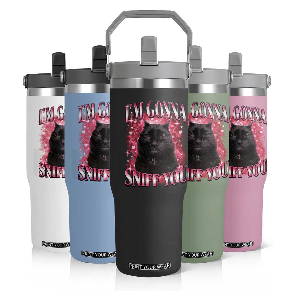 I'm Gonna Sniff You Flip Straw Tumbler Funny Black Cat Meme TS14 Print Your Wear