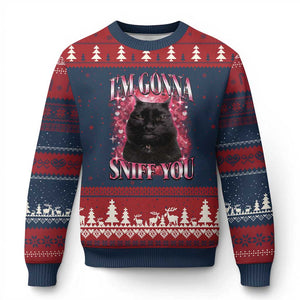 I'm Gonna Sniff You Ugly Christmas Sweater Funny Black Cat Meme TS14 Navy Red Print Your Wear