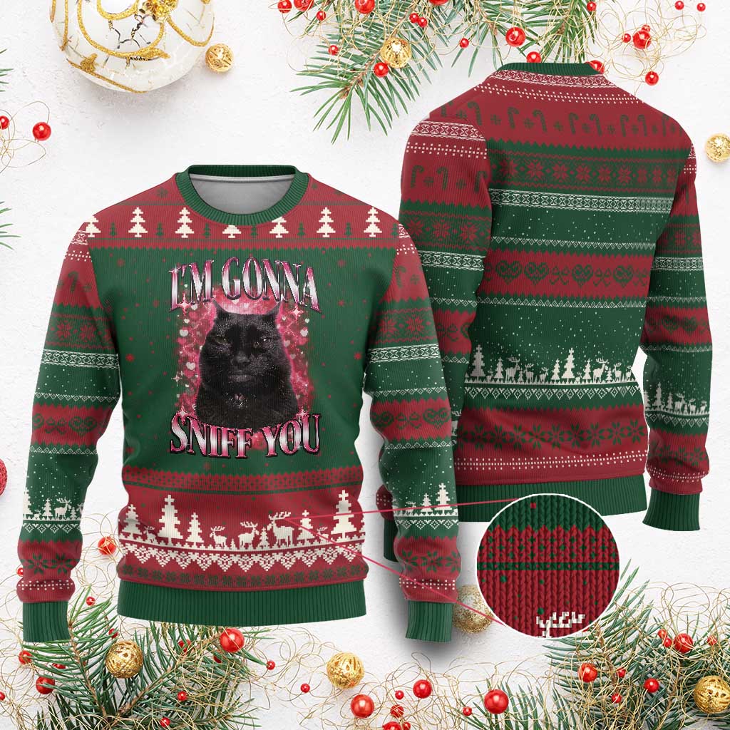I'm Gonna Sniff You Ugly Christmas Sweater Funny Black Cat Meme TS14 Red Green Print Your Wear