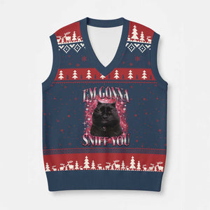 I'm Gonna Sniff You V-Neck Knit Sweater Vest Funny Black Cat Meme TS14 Navy Red Print Your Wear