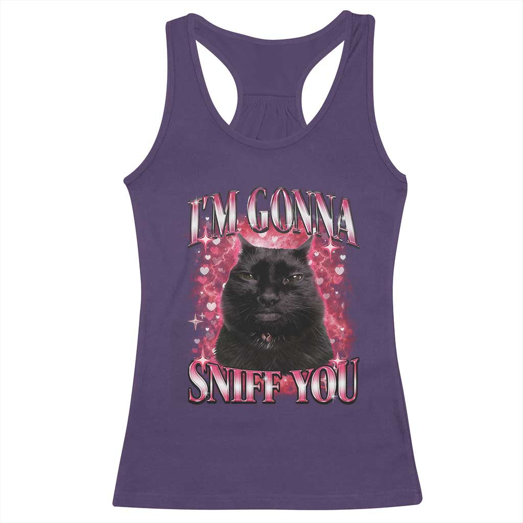 I'm Gonna Sniff You Racerback Tank Top Funny Black Cat Meme TS14 Purple Print Your Wear