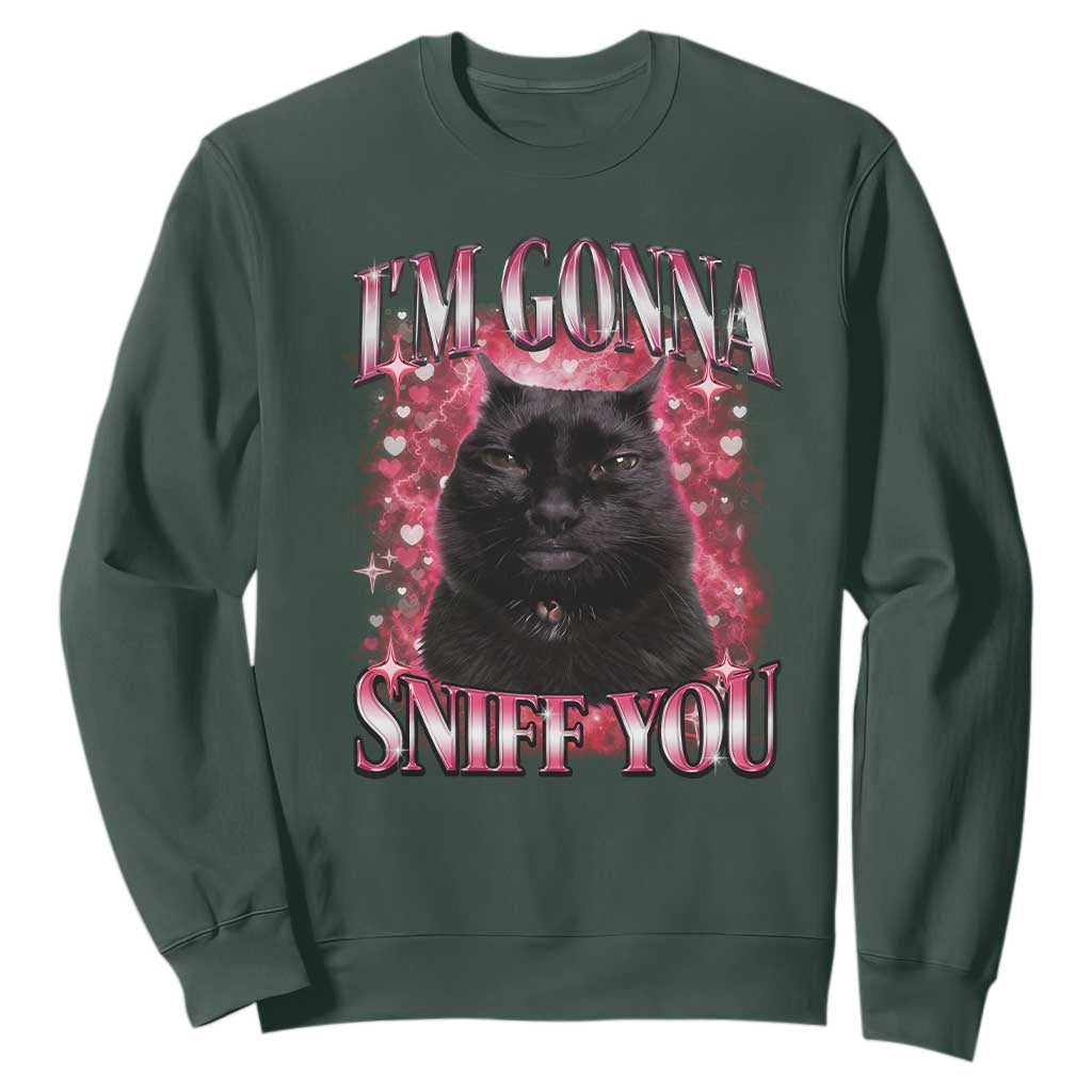 I'm Gonna Sniff You Sweatshirt Funny Black Cat Meme TS14 Dark Forest Green Print Your Wear