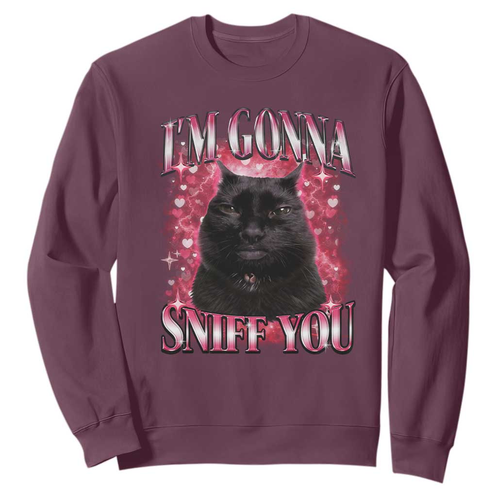 I'm Gonna Sniff You Sweatshirt Funny Black Cat Meme TS14 Maroon Print Your Wear